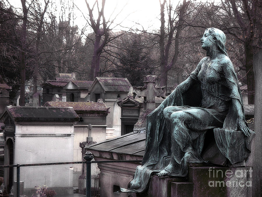 Paris Cemetery Art Sculptures - Female Grave Mourning Figure Monument - Montmartre Cemetery Photograph by Kathy Fornal