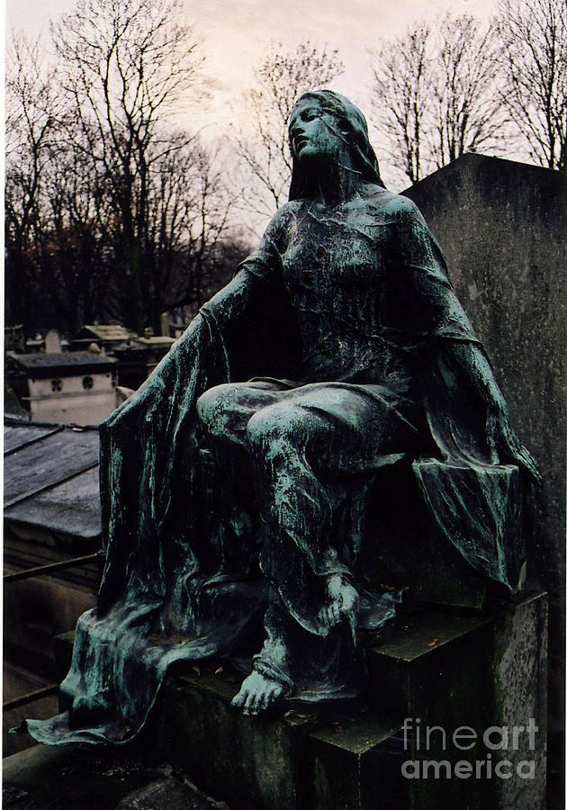 Paris Cemetery Female Mourners - Montmartre Cemetery Surreal Gothic Female Mourner  Photograph by Kathy Fornal