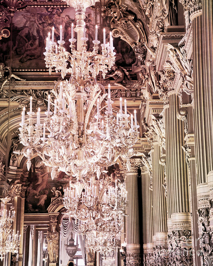 Paris Chandelier Photography - Paris Opera House Opulent Sparkling Crystal Chandeliers Photograph by Kathy Fornal