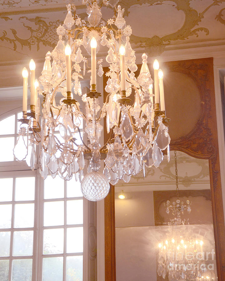 Paris Chandeliers - Paris Rodin Museum House Sparkling Crystal Chandelier Mirrored Reflection Photograph by Kathy Fornal