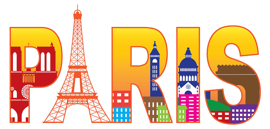 Paris City Eiffel Tower Silhouette Text Color Illustration Photograph