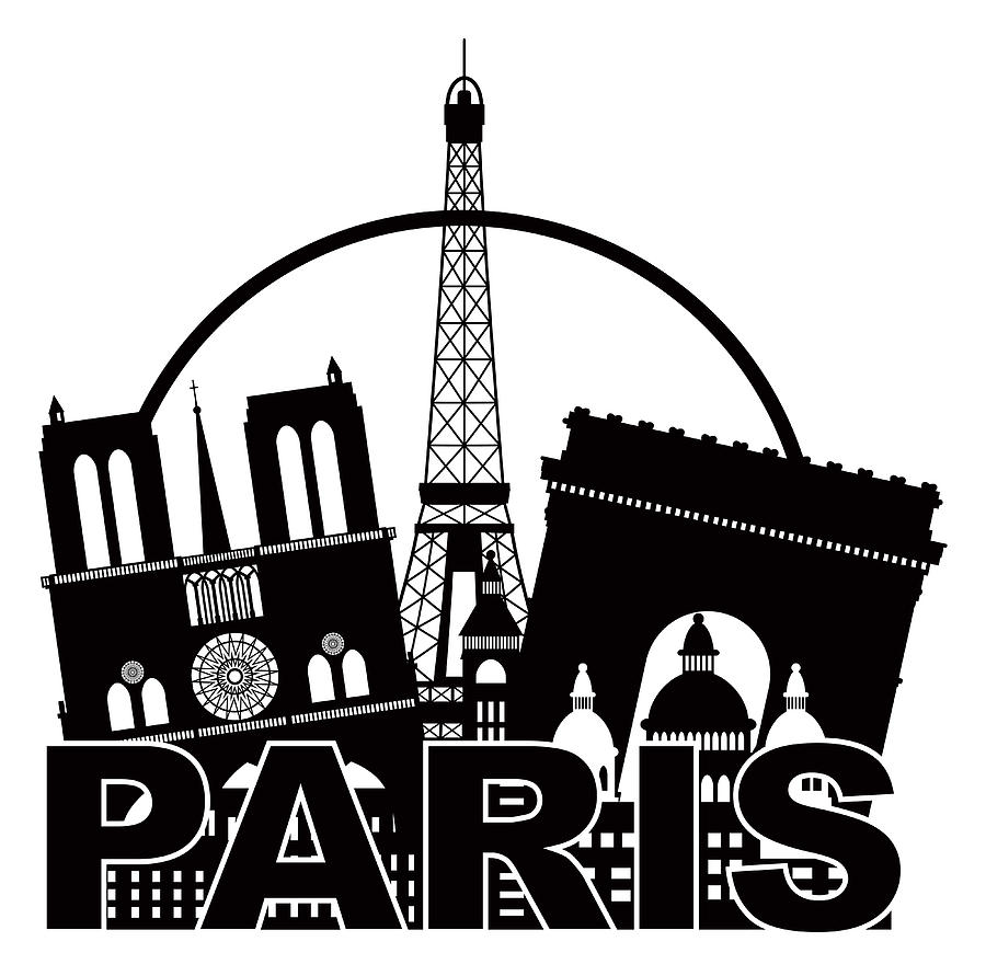 Paris City Skyline Silhouette Circle Black And White Illustratio Photograph