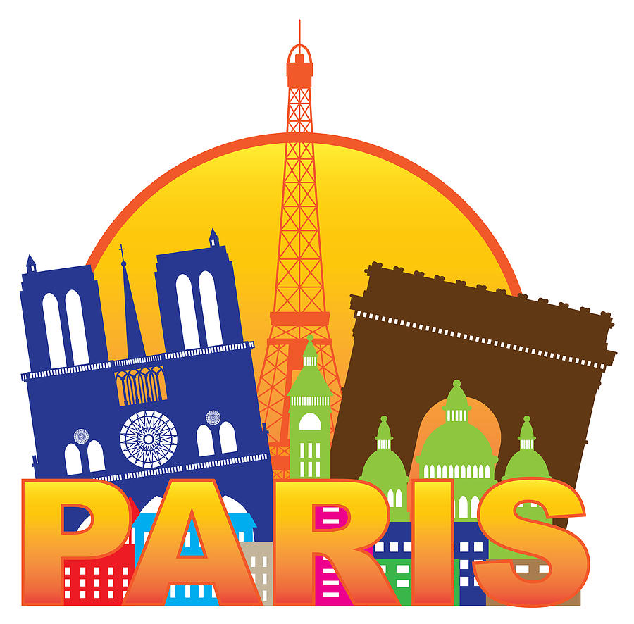 Paris City Skyline Silhouette Circle Color Illustration Photograph