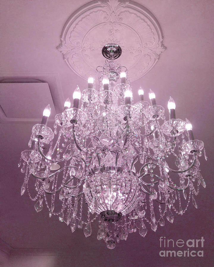 Paris Crystal Chandelier Dreamy Romantic Pink Sparkliing Chandelier - Crystal Pink Chandelier  Photograph by Kathy Fornal