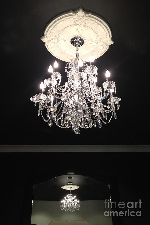 Paris Crystal Chandelier - Paris Black and White Chandelier - Sparkling Elegant Chandelier Opulence  Photograph by Kathy Fornal