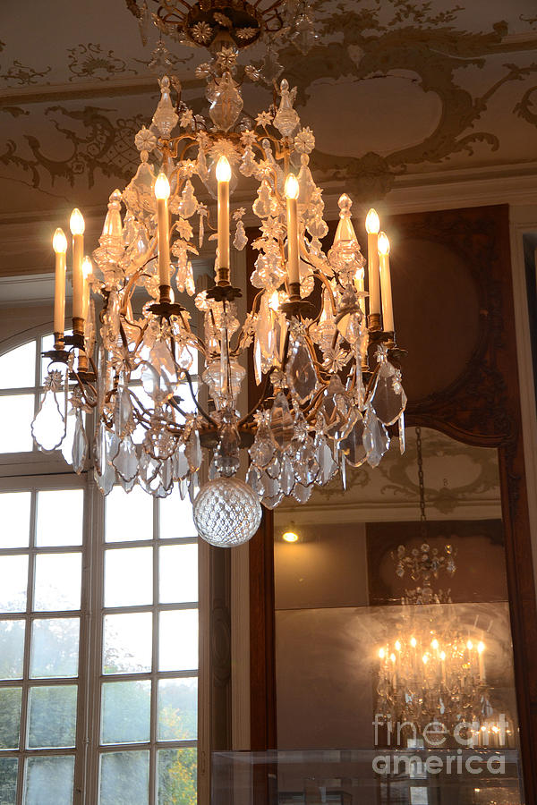 Paris Crystal Chandelier - Paris Rodin Museum Chandelier - Sparkling Crystal Chandelier Reflection Photograph by Kathy Fornal