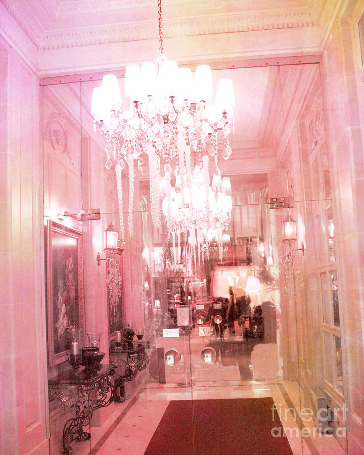 Paris Crystal Chandelier Posh Pink Sparkling Hotel Interior and Sparkling Chandelier Hotel Lights Photograph by Kathy Fornal