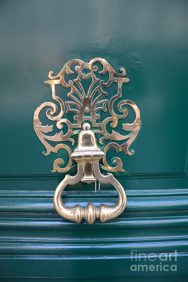 Paris Door Photography - Paris Green Teal Door Knocker - Paris Door Architecture - Doors of Paris Photograph by Kathy Fornal