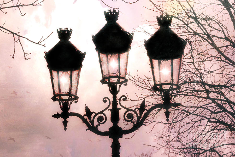 Paris Dreamy Baby Pink Street Lamps - Paris Pastel Shabby Chic Pink Street Lanterns Fine Art Photos Photograph by Kathy Fornal