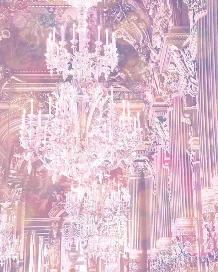 Paris Dreamy Ethereal Chandelier Opera House - Paris Lavender Pink Dreamy Chandelier Opera House Photograph by Kathy Fornal