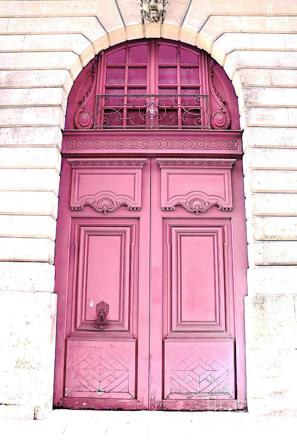 Paris Dreamy Pink Door Photography - Paris Romantic Pink Door Architecture - Paris Shabby Chic Door Photograph by Kathy Fornal