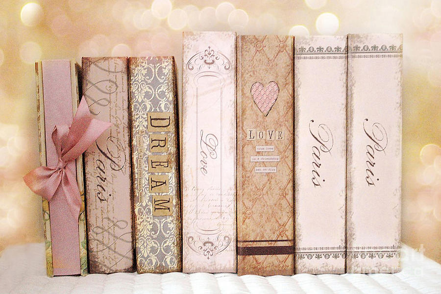 Paris Dreamy Shabby Chic Romantic Pink Cottage Books Love Dreams Paris Collection Pastel Books Photograph by Kathy Fornal