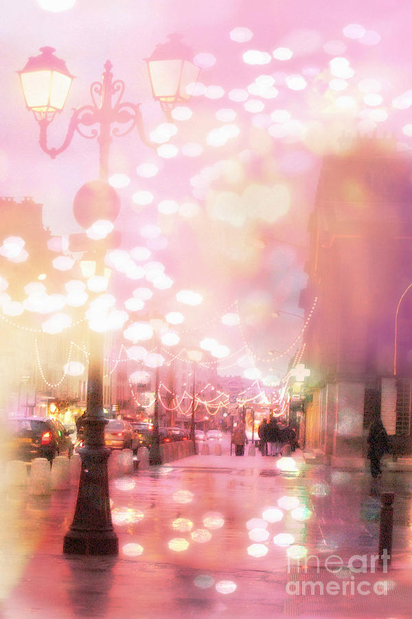 Paris Dreamy Holiday Street Lanterns Lamps - Paris Christmas Holiday Street Lanterns Lights Bokeh Photograph by Kathy Fornal