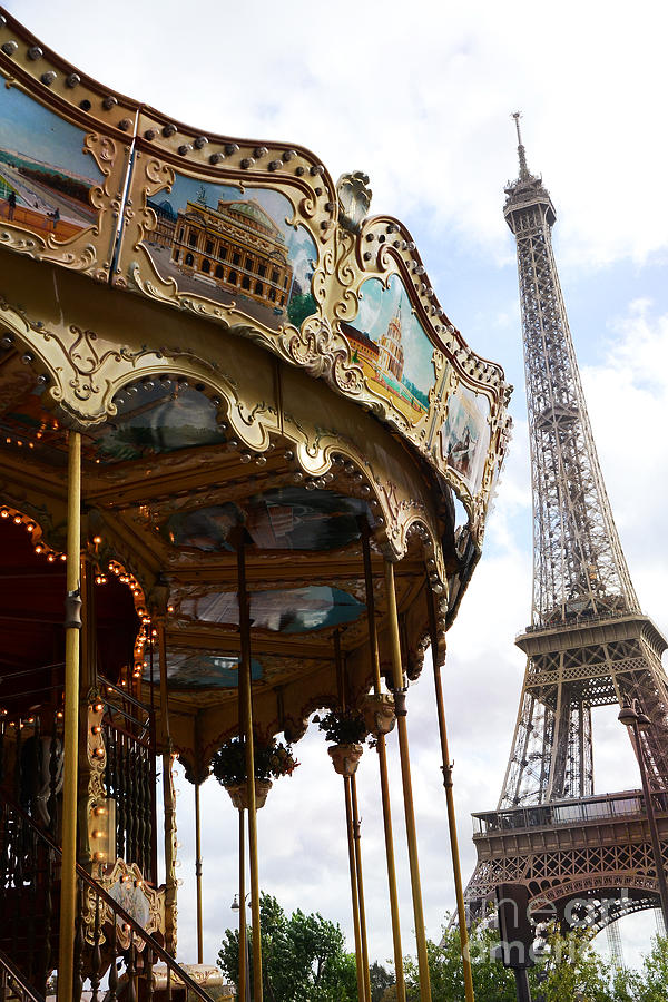 Paris Eiffel Tower Carousel Merry Go Round - Paris Carousels Champ des Mars Eiffel Tower  Photograph by Kathy Fornal