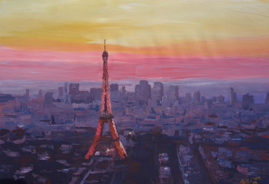 Paris Eiffel Tower At Dusk Painting