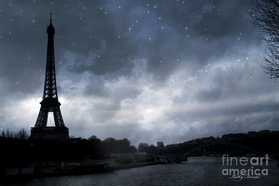 Paris Eiffel Tower Blue Starlit Night Sky Scene Photograph by Kathy Fornal
