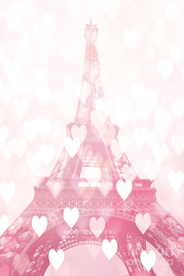 Paris Eiffel Tower Dreamy Pink Hearts Valentine - Paris In Love Eiffel Tower and Hearts  Photograph by Kathy Fornal