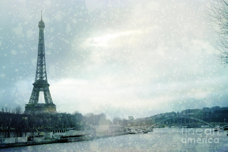 Paris Eiffel Tower Winter Snow - Paris In Winter - Paris Eiffel Tower Winter Fog Landscape Photograph by Kathy Fornal