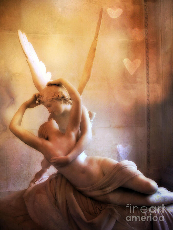 Paris Photograph - Paris Eros and Psyche Louvre Museum- Musee du Louvre Angel Sculpture - Paris Angel Art Sculptures by Kathy Fornal