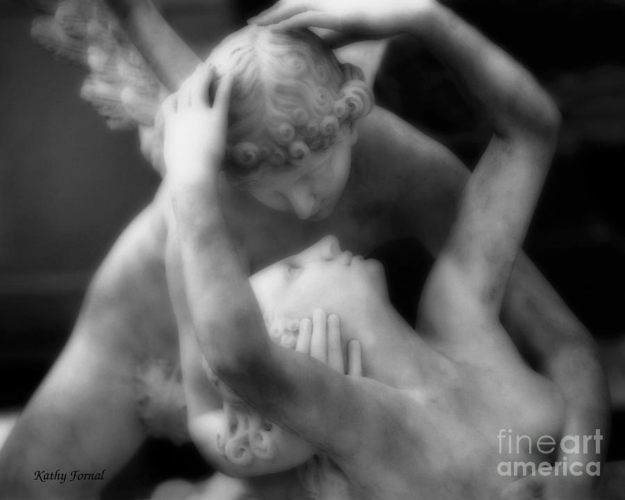 Paris Eros and Psyche Sculpture - Dreamy Paris Eros and Psyche Angels Romantic Lovers Angel Statue Photograph by Kathy Fornal