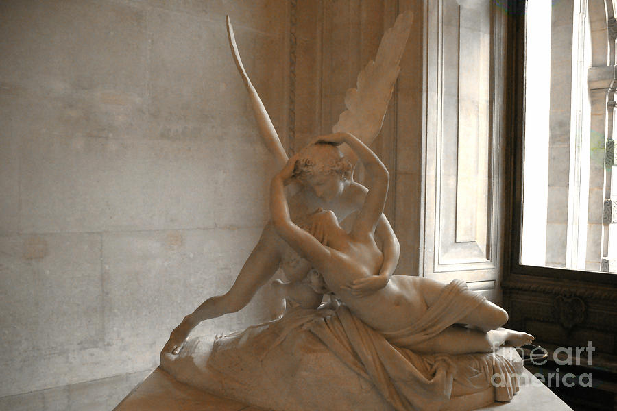 Cupid And Psyche Photograph - Paris Eros Psyche Sculpture - Eros and Psyche Romantic Lovers Monument at Louvre by Kathy Fornal