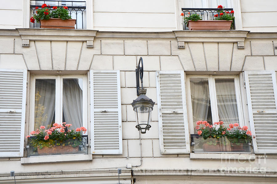 Paris Window Flower Boxes - Paris Windows Architecture - French Floral Window Boxes  Photograph by Kathy Fornal