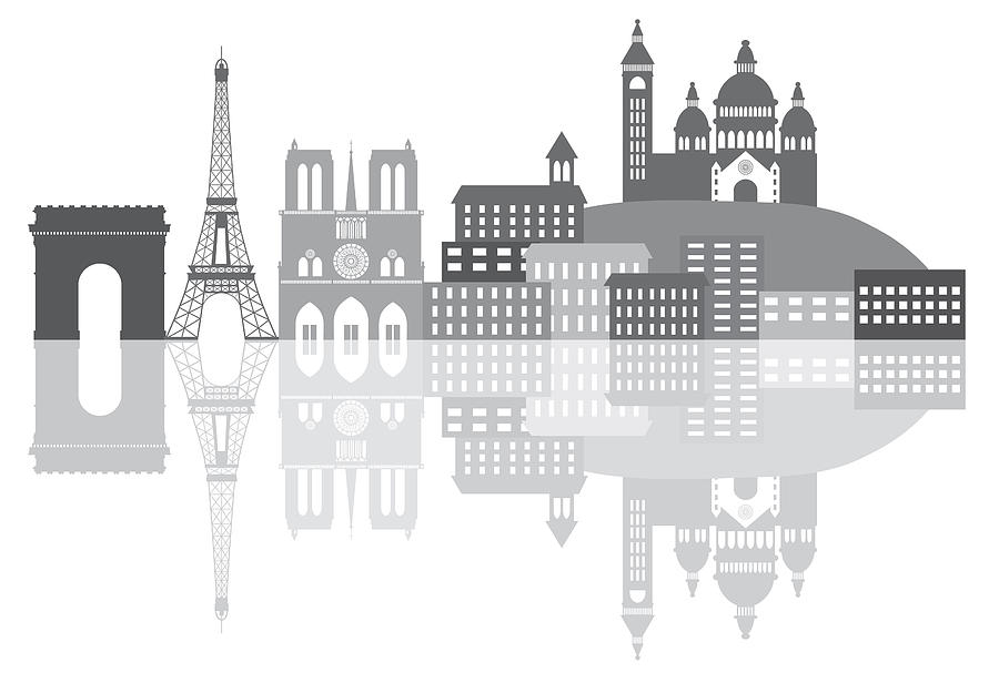 Paris France City Skyline Grayscale Illustration Photograph