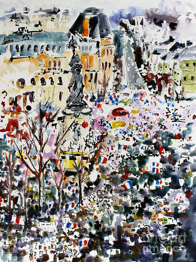 Paris France January 11th 2015 Painting by Ginette Callaway
