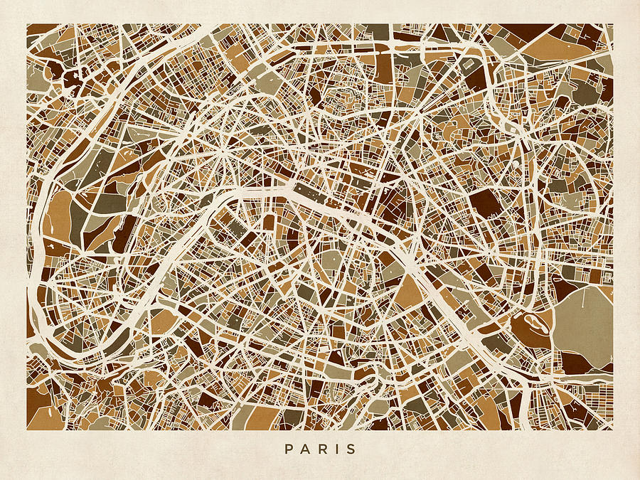 Paris France Street Map Digital Art by Michael Tompsett
