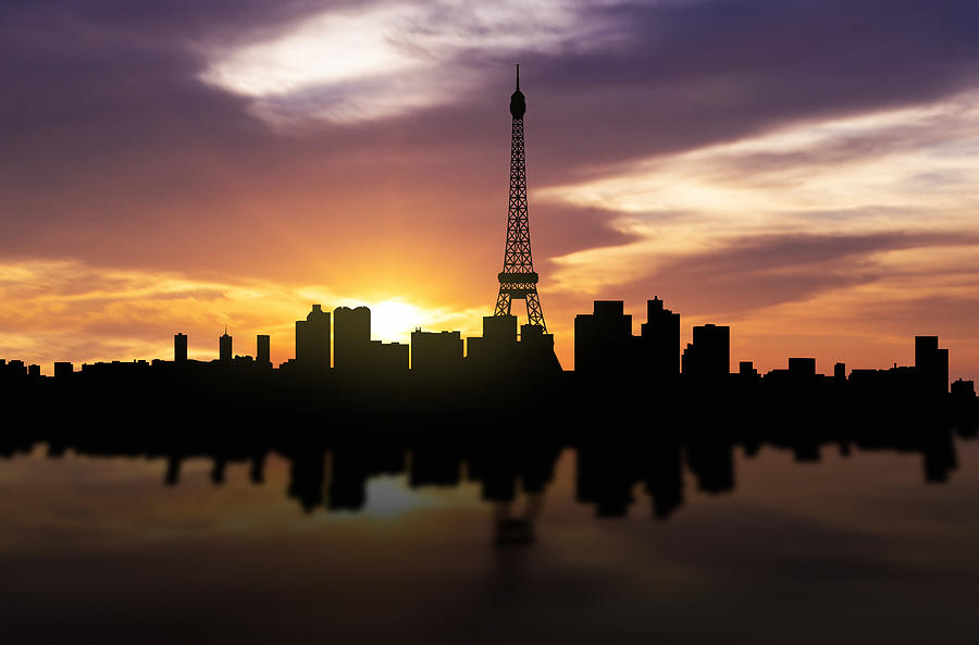 Architecture Photograph - Paris France Sunset Skyline  by Aged Pixel