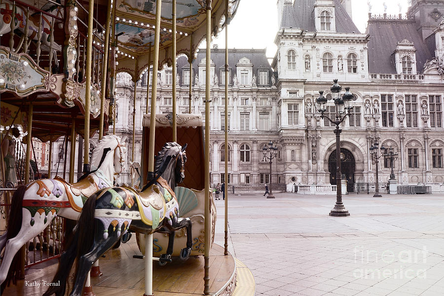 Paris Photograph - Paris Hotel DeVille - Paris Carousel Horses at Hotel DeVille - Paris Pink Architecture Art Nouveau by Kathy Fornal