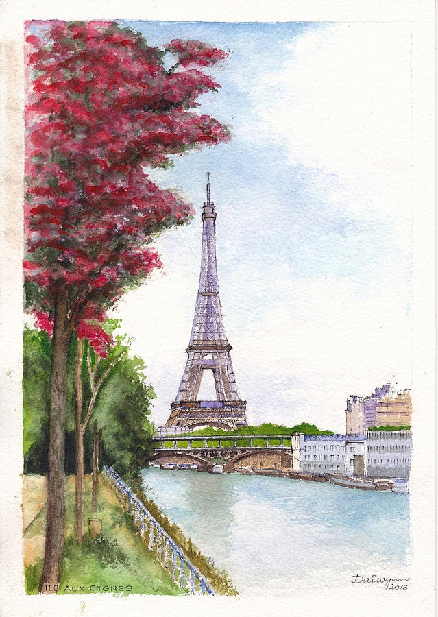 Paris in Spring - Ile aux Cygnes Painting by Dai Wynn
