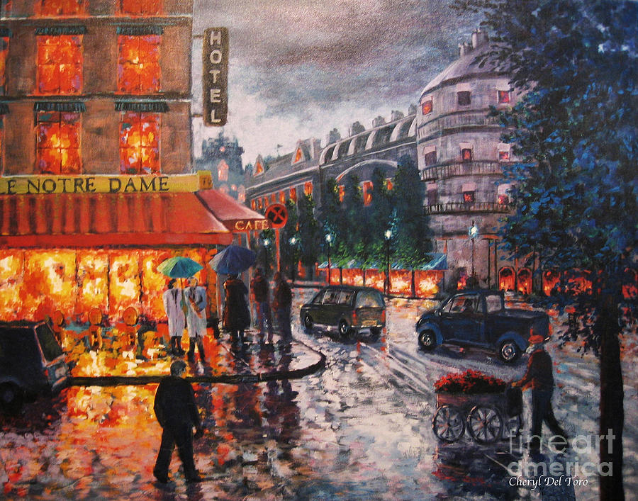 Paris in the Rain Painting by Cheryl Del Toro