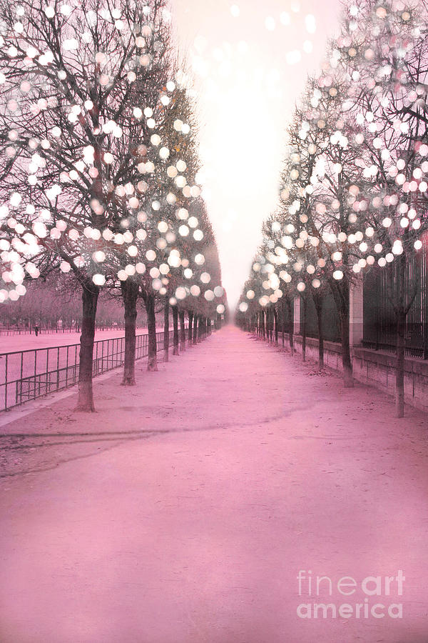 Paris Photograph - Paris Tuileries Trees Pink Twinkling Fairy Lights Trees- Jardin des Tuileries Park and Garden by Kathy Fornal