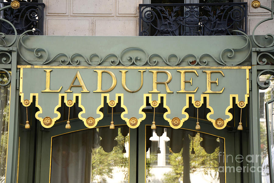 Paris Laduree Door Photography - Laduree Macaron Shop Door Sign Architecture Photograph by Kathy Fornal
