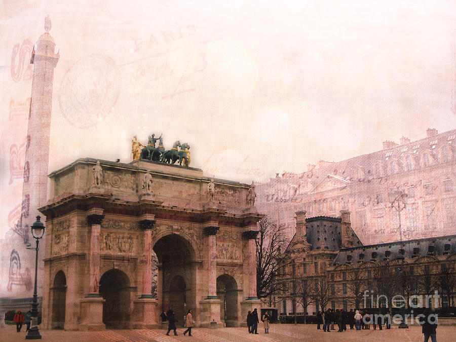 Paris Louvre Museum Arc de Triomphe Architecture Buildings - Watercolor Paris Landmarks Photograph by Kathy Fornal