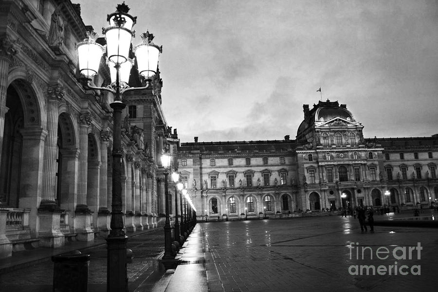 Paris Louvre Museum Lanterns Lamps - Paris Black and White Louvre Museum Architecture Photograph by Kathy Fornal