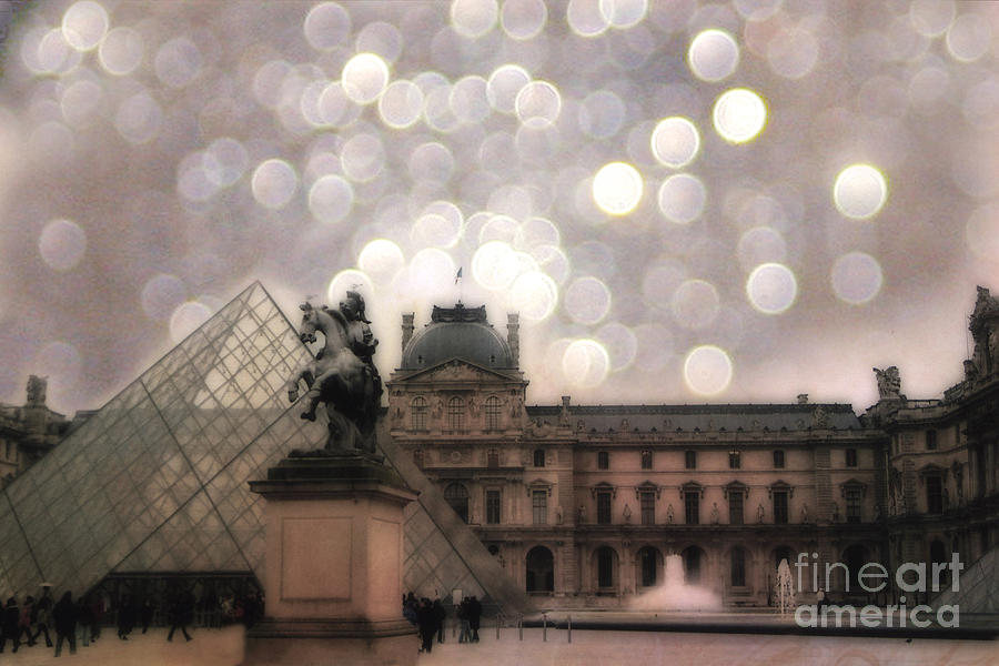Paris Louvre Museum Pyramid - Dreamy Louvre Museum and Pyramids Photograph by Kathy Fornal