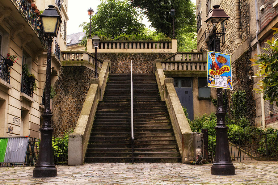 Paris Montmartre - Street Lights and Steps Photograph by Georgia Clare