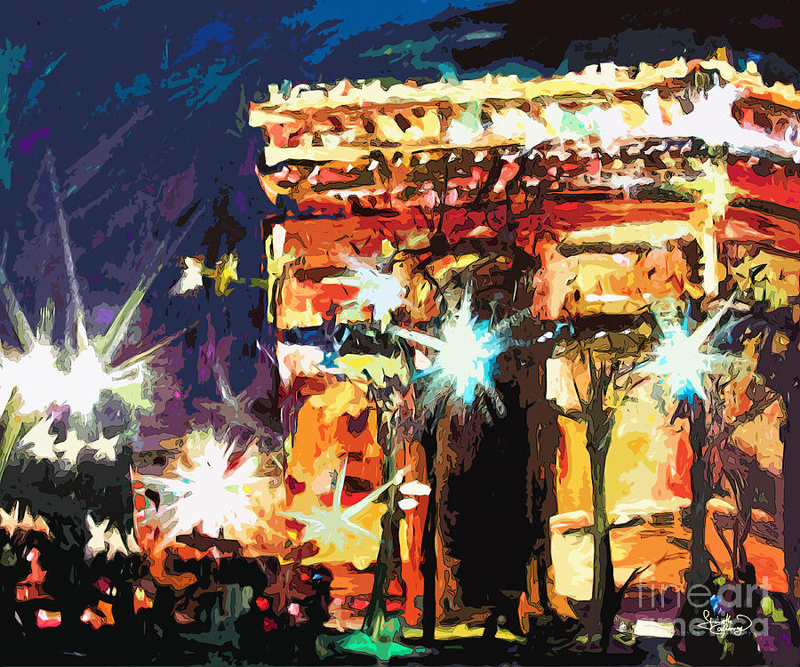Paris Nights Arc De Triomphe Painting by Ginette Callaway
