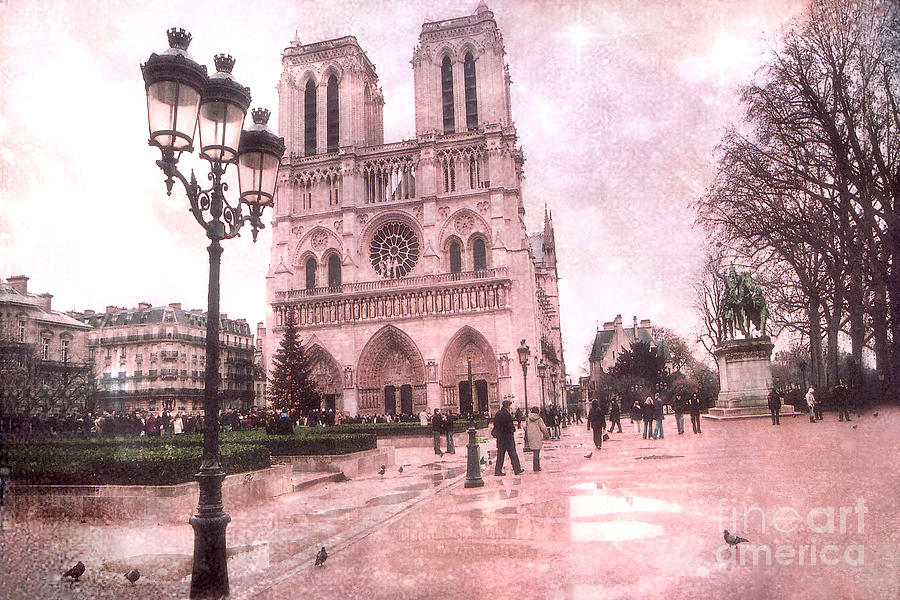 Paris Notre Dame Cathedral Courtyard - Notre Dame Courtyard Dreamy Pink  Photograph by Kathy Fornal