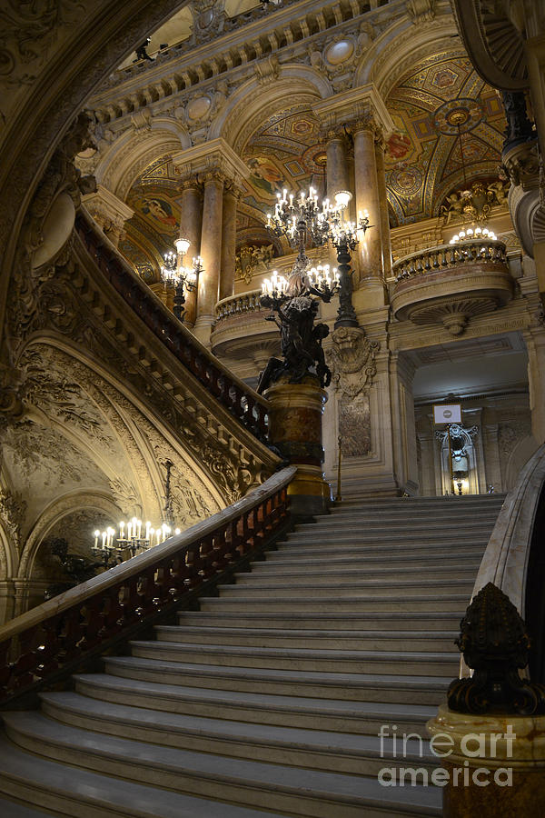Paris Opera Garnier Grand Staircase - Paris Opera House Architecture Grand Staircase Fine Art Photograph by Kathy Fornal