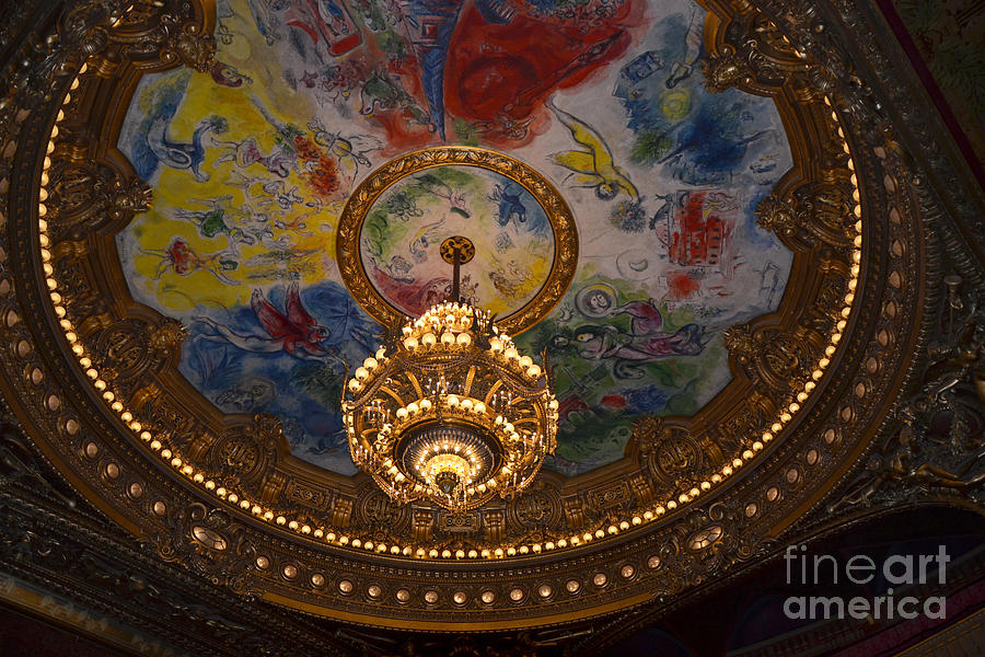 Paris Opera des Garnier Ornate Ceiling Architecture and Opera House Chandelier Ceiling Photograph by Kathy Fornal
