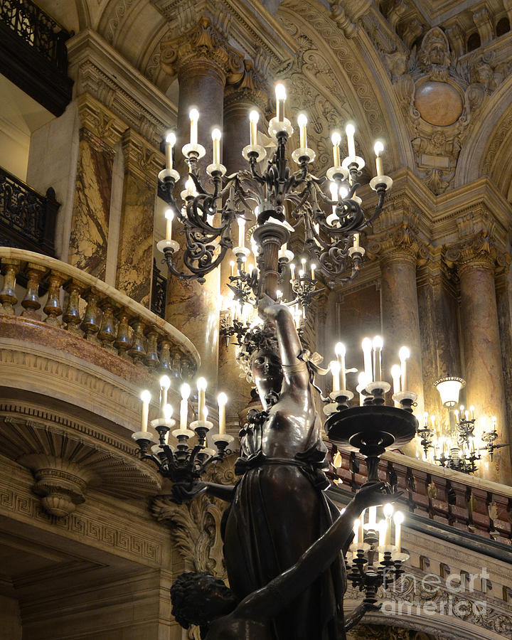 Paris Opera House Chandelier - Opera House Interior Architecture Chandeliers and Statues Photograph by Kathy Fornal