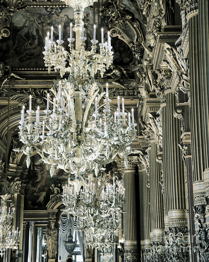 Paris Opera House Chandeliers Silver Bronze Gold - Paris Opera House Opulent Sparkling Chandeliers Photograph by Kathy Fornal