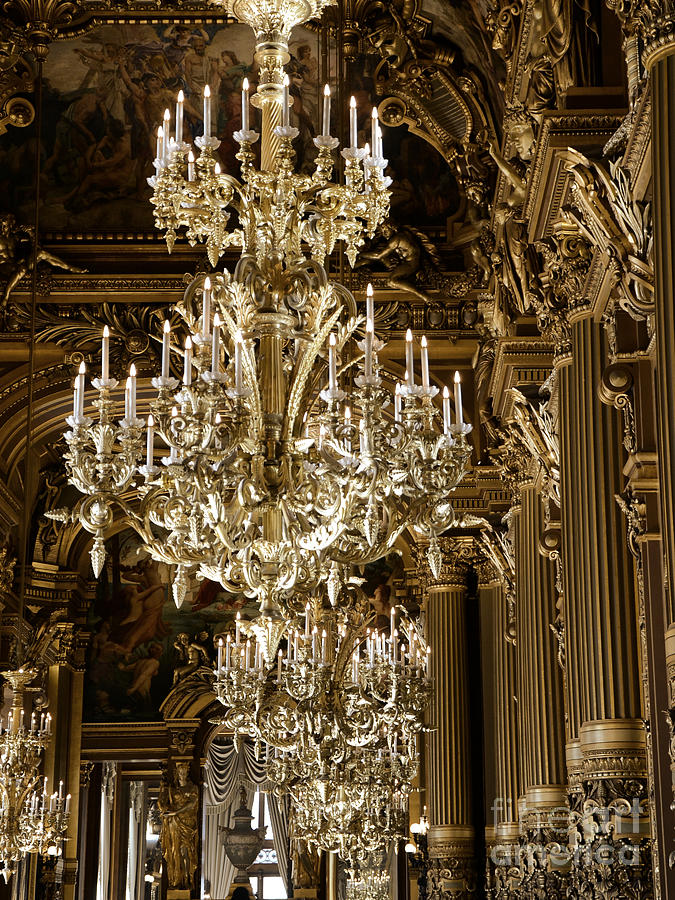 Paris Photograph - Paris Opera House Gold Chandeliers - Paris Opera Garnier Crystal Sparkling Chandelier Art by Kathy Fornal