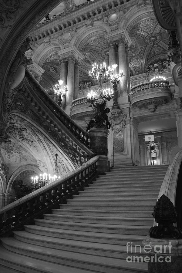 Paris Opera House Grand Staircase Black and White Art - Paris Black and White Opera House Staircase Photograph by Kathy Fornal