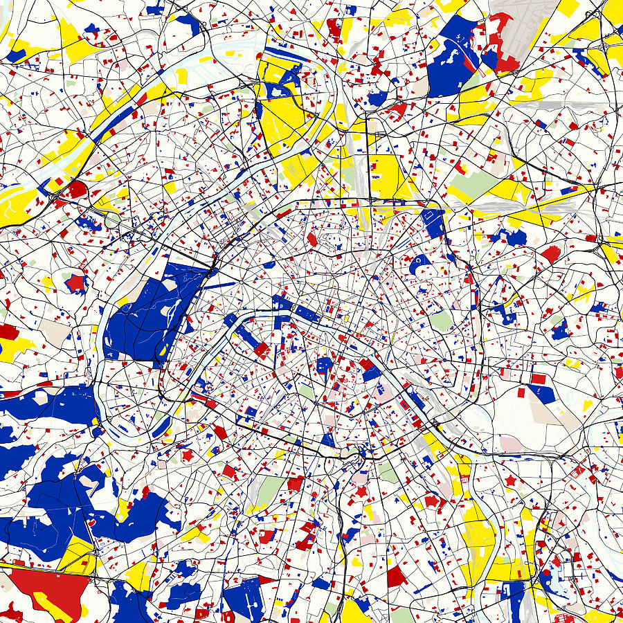 Paris Piet Mondrian Style City Street Map  Digital Art by Celestial Images