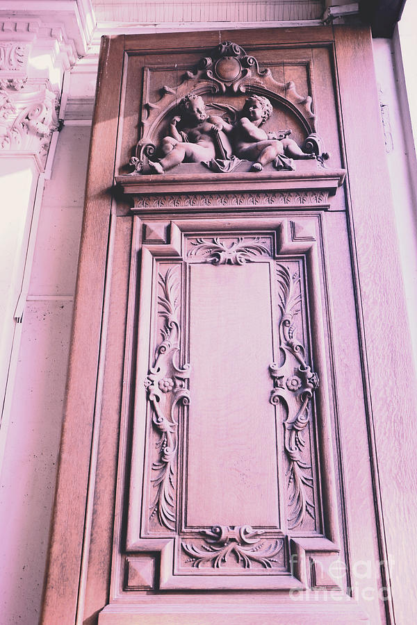 Paris Landmarks Photograph - Paris Pink Cherub Door Architecture - Paris Romantic Pink Art Nouveau Door  by Kathy Fornal