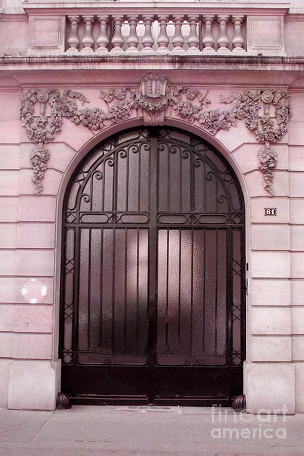 Paris Black Pink Door Art Deco - Paris Art Deco Architecture Black Iron Door - Romantic Paris Doors Photograph by Kathy Fornal